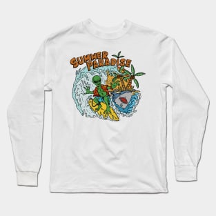 Surfing Alien on The Dangerous Beach Long Sleeve T-Shirt